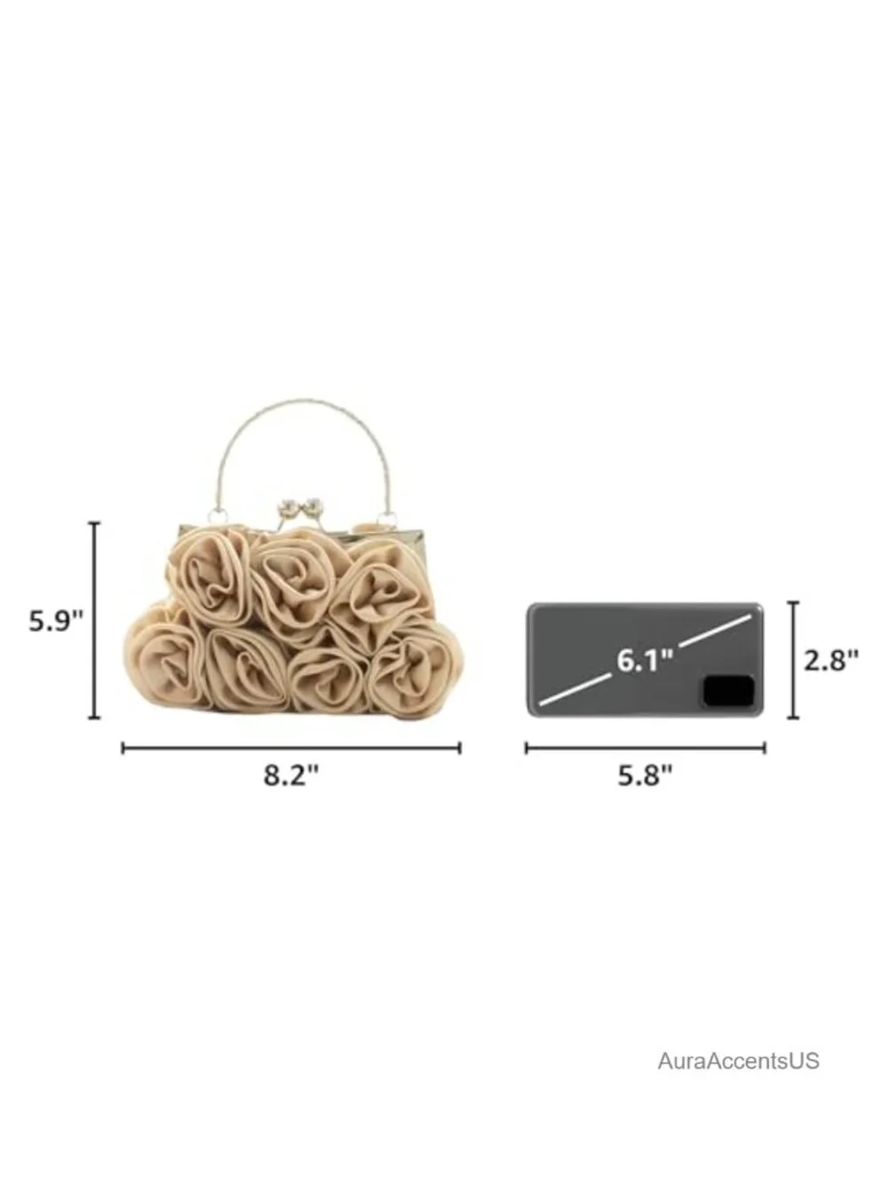 Satin Floral Evening Clutch with Detachable Chain Strap